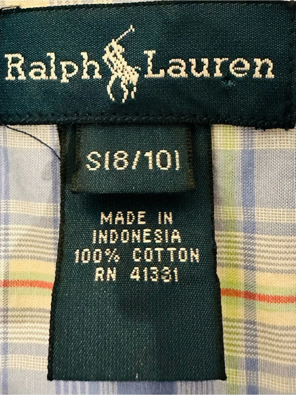 Ralph Lauren Childrens Blue Plaid Short Sleeve Dress Shirt Orange Pony Size 8/10